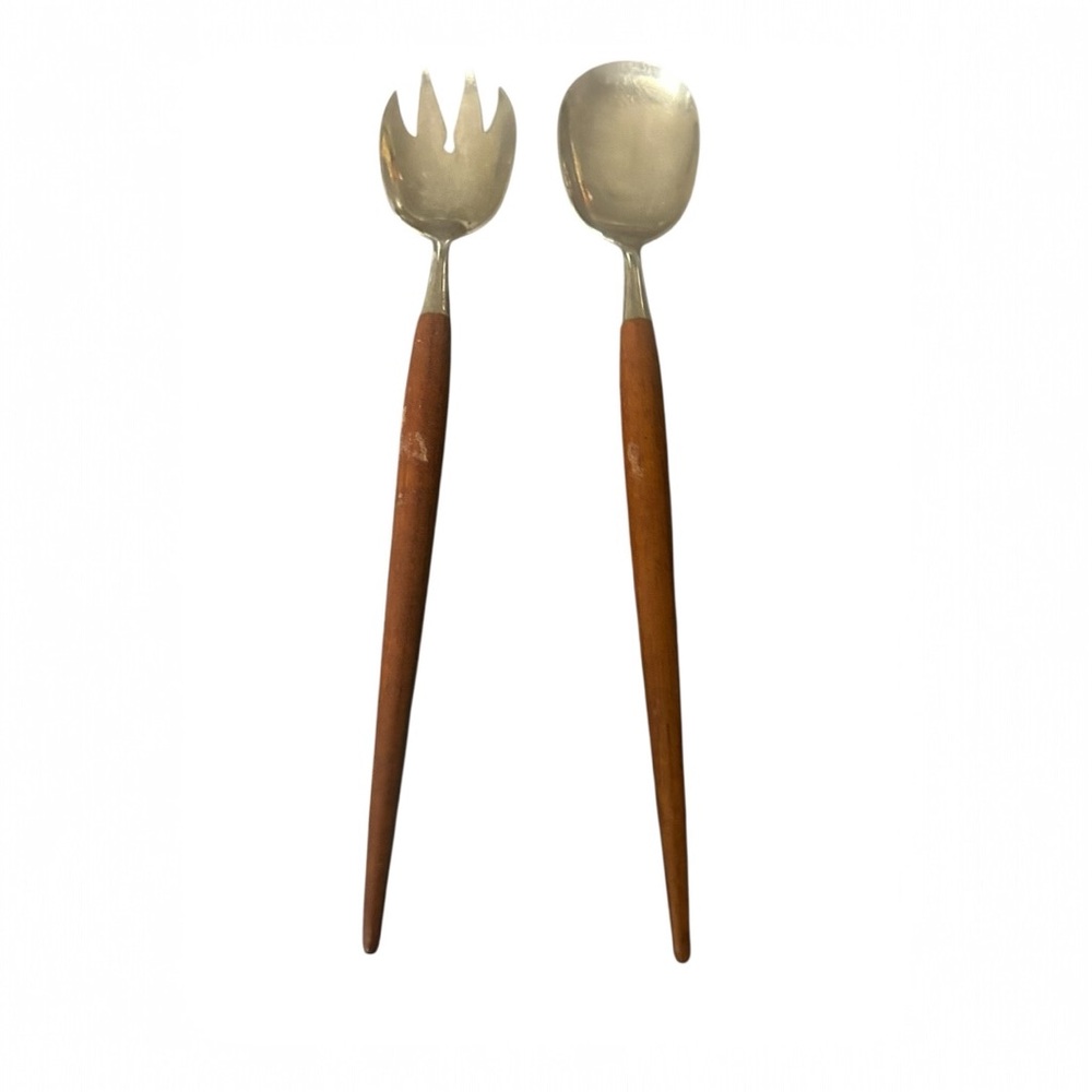Mid Century Norway Teak and Stainless Steel Salad Servers